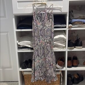 Parker Gray and White Sleeveless V-Neck Sundress